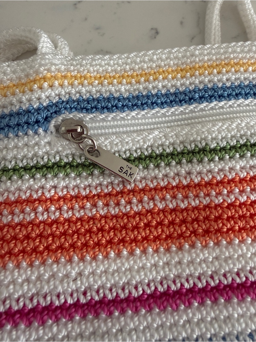 The Sak Crochet Striped Tote Bag White Multicolor Shoulder Purse - Picture 8 of 12